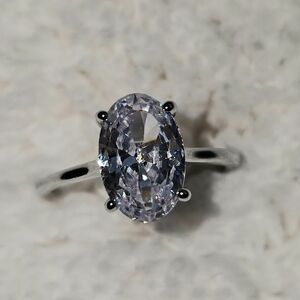 Silver Oval Cut Solitaire CZ Diamond Cocktail Ring Size 9 NWOT